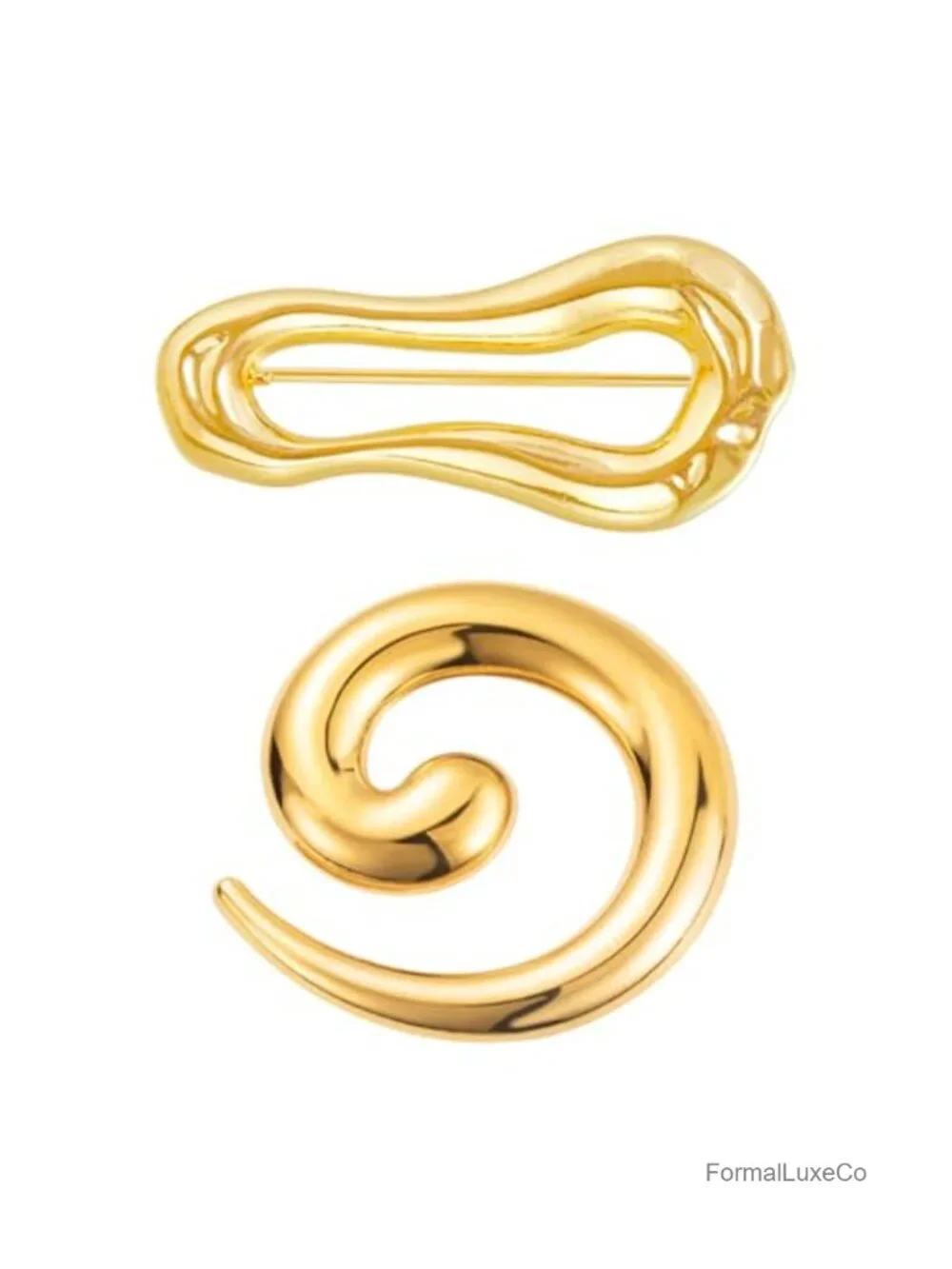 2PCS Gold Plated Spiral Geometric Brooch Set Elegant Chunky Lapel Pins for